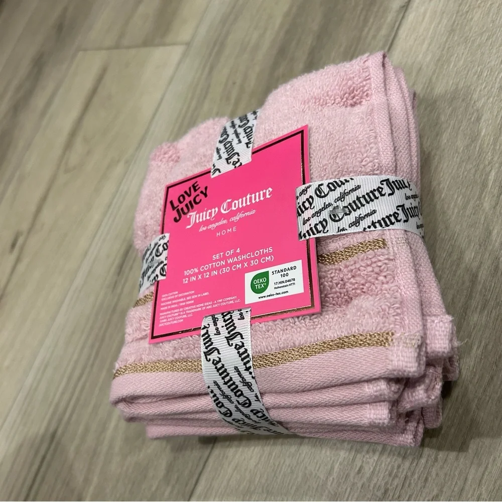 Juicy Couture Pink and Gold Cotton Towel Washcloth Set